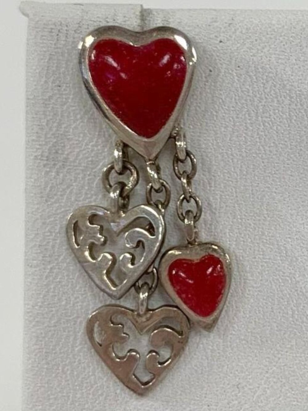 Barse .925 Silver Coral Heart Dangle Earrings, 6.75g (NO BACKS) - Picture 3 of 5